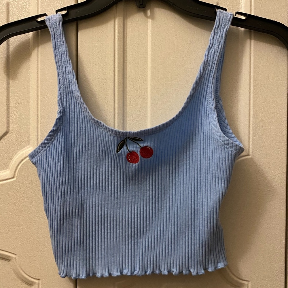 Blue cherry tank crop top